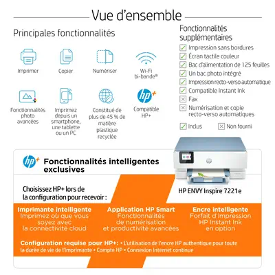 Envy Inspire 7221e Sans fil All-in-One Couleur Imprimante, Instant Ink; Impression photo - HP - Multifonctions Jet d'encre - visuel 6