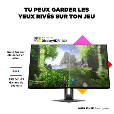 HP OMEN Écran gamer 4K 27u HP - visuel 1 - hello RSE - Temps de réponse de 1 ms avec Overdrive