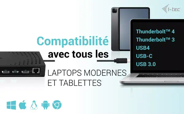 USB 3.0 / USB-C / Thunderbolt, 3x 4K Docking Station Gen 2 + Power Delivery 100W - I-Tec - Station d'accueil pour portable - visuel 8