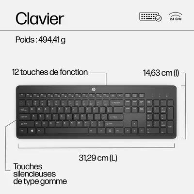 230 WL MOUSE+KB COMBO FR HP - visuel 1 - hello RSE - Seulement 1 jeu de batteries. Jusqu'à 16 mois d'alimentation
