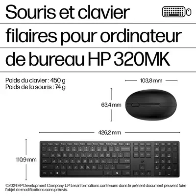 Souris et clavier HP Wired Desktop 320MK - Clavier - visuel 3