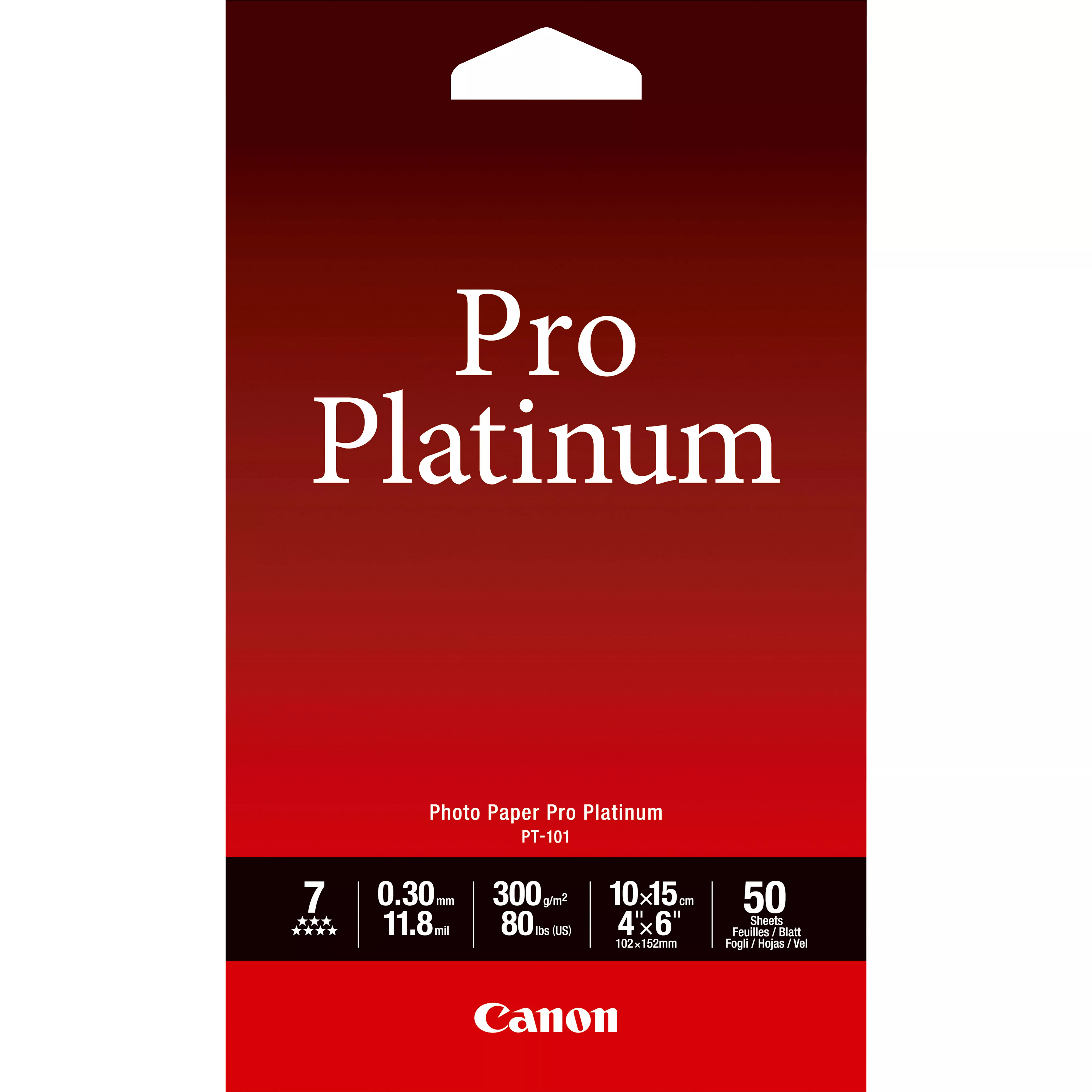 Vente Papier Canon Papier photo 4 × 6” (10 × 15 cm) Pro Platinum PT-101 - 50
