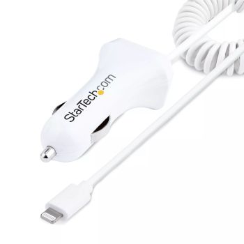 Revendeur officiel Câble USB StarTech.com Chargeur Voiture Lightning avec Câble Spiralé - Chargeur Iphone 1m - Double Chargeur USB pour Telephones et Tablettes pour la Voiture - Chargeur Auto Blanc de 12W