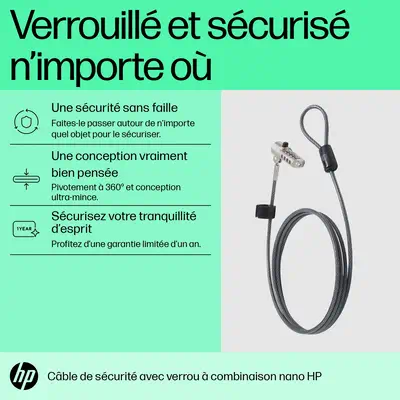 Câble de verrouillage avec combinaison HP Nano - Autre Accessoire pour portable - visuel 3