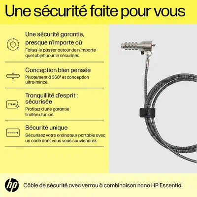 Câble de verrouillage avec combinaison HP Essential Nano - Autre Accessoire pour portable - visuel 7