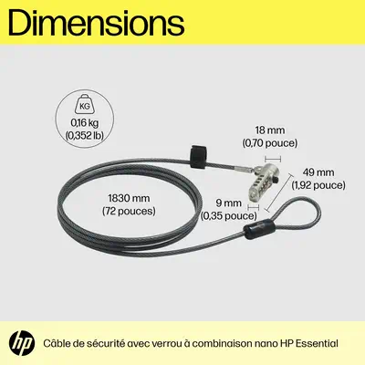 Câble de verrouillage avec combinaison HP Essential Nano - Autre Accessoire pour portable - visuel 6