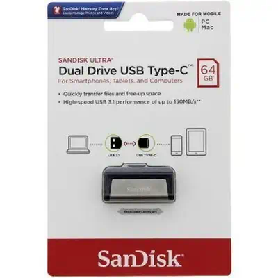 SanDisk 173338 lecteur USB flash 64 Go USB Type-A / USB Type-C Noir, Argent - Sandisk - Adaptateur stockage - visuel 5