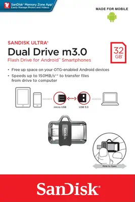 SanDisk Ultra Dual m3.0 lecteur USB flash 32 Go USB Type-A / Micro-USB 3.2 Gen 1 (3.1 Gen 1) Noir, A - Sandisk - Adaptateur stockage - visuel 4