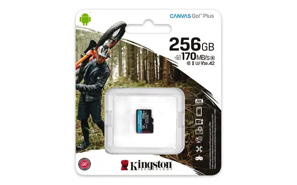 Carte microSDXC Canvas Go Plus 170R A2 U3 Kingston - visuel 1 - hello RSE - Prend en charge l'A2 App Performance Class