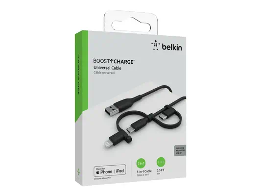 BELKIN Cable USB-A vers USB-C Lightning et MicroUSB - Belkin - Câble USB - visuel 1