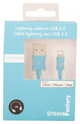 Achat Câble USB URBAN FACTORY CABLE LIGHTNING MFI 1M BLEU BOITE sur hello RSE