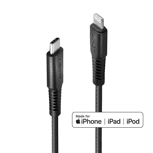Revendeur officiel Câble USB LINDY 0.5m reinforced USB Type C to Lightning charging