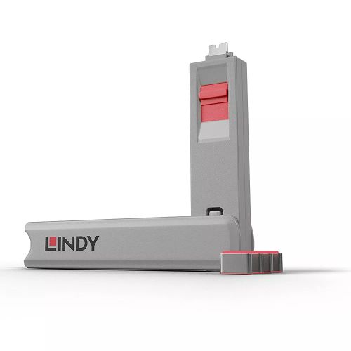 Revendeur officiel Câble USB LINDY USB Type C Port Blocker Key - Pack of 4 Blockers Red