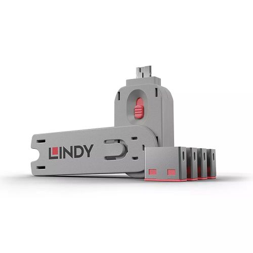 Revendeur officiel LINDY Clé USB et 4 bloqueurs de ports USB Rose
