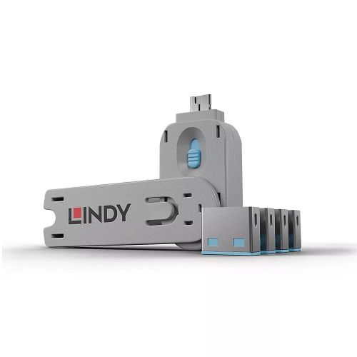 Revendeur officiel LINDY Clé USB et 4 bloqueurs de ports USB Bleu