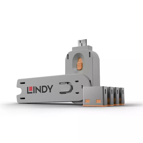 Achat LINDY Clé USB et 4 bloqueurs de ports USB Orange sur hello RSE