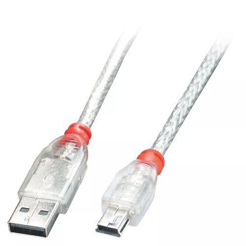 Revendeur officiel LINDY USB 2.0 Cable A/Mini-B transparent 0.5m