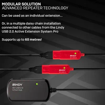 Lindy Rallonge active USB 2.0 Pro avec Hub 4 ports, 8m - Switchs et Hubs - visuel 6