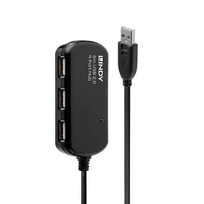 Lindy Rallonge active USB 2.0 Pro avec Hub 4 ports, 8m - Switchs et Hubs - visuel 1