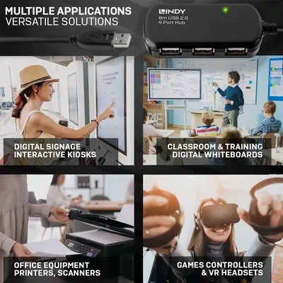 Lindy Rallonge active USB 2.0 Pro avec Hub 4 ports, 8m - Switchs et Hubs - visuel 5