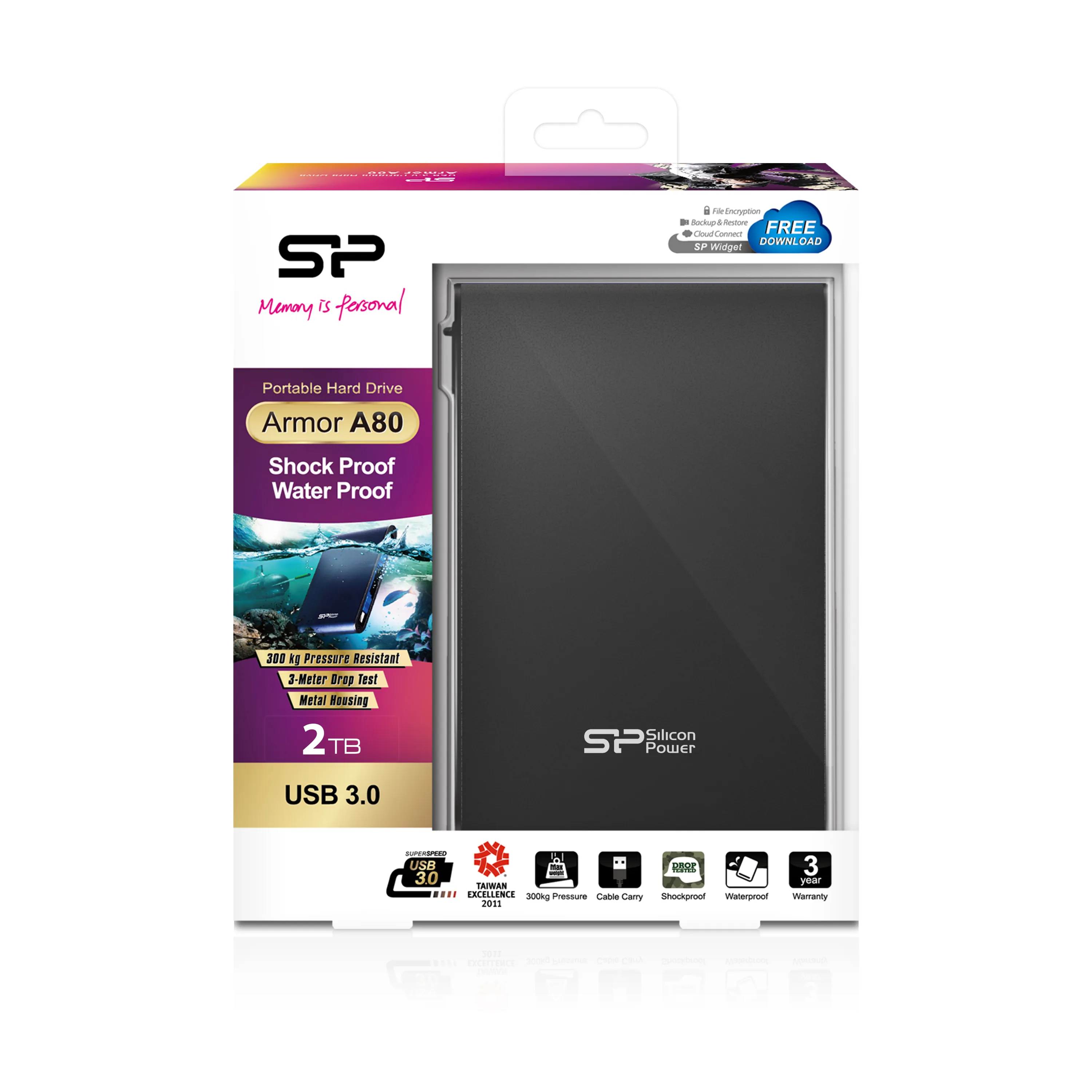 Silicon Power Armor A80 disque dur externe 2 Silicon Power - visuel 1 - hello RSE - Résiste à l'eau, la pression, les vibrations et la poussière