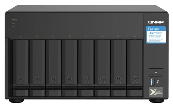 QNAP TS-832PX NAS Tower Annapurna Labs AL324 4 Go DDR4 0 To QNAP Turbo System Aluminium, Noir - Serveur NAS - visuel 1