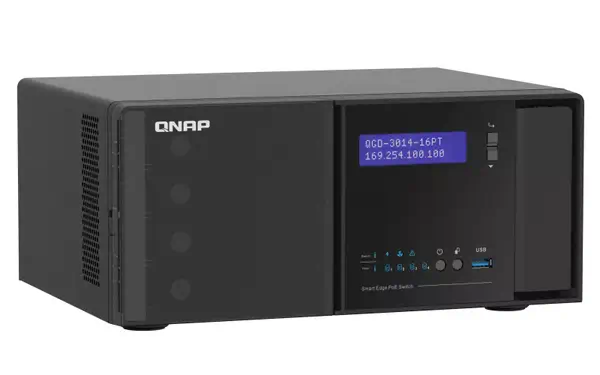 QNAP QGD-3014-16PT-8G commutateur réseau Géré Gigabit Ethernet (10/100/1000) QNAP - visuel 1 - hello RSE - Conception minimaliste avec une sortie HDMI 4K à 60 Hz pour un espace retail