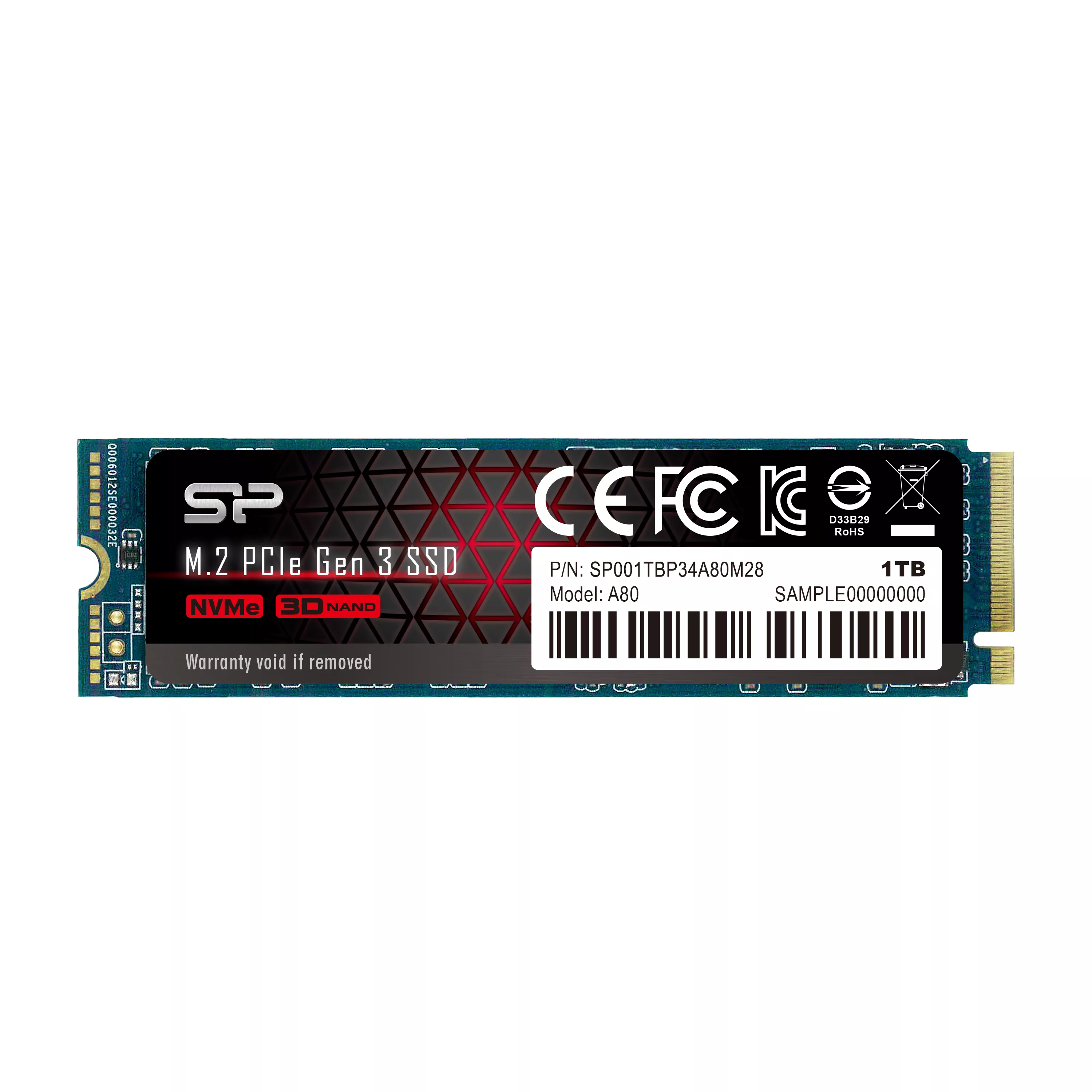Revendeur officiel Disque dur SSD SILICON POWER SSD P34A80 1To M.2 PCIe Gen3 x4 NVMe