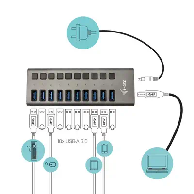 i-tec USB 3.0 Charging HUB 10 port + Power Adapter 48 W - I-Tec - Accessoires Tablette - visuel 2