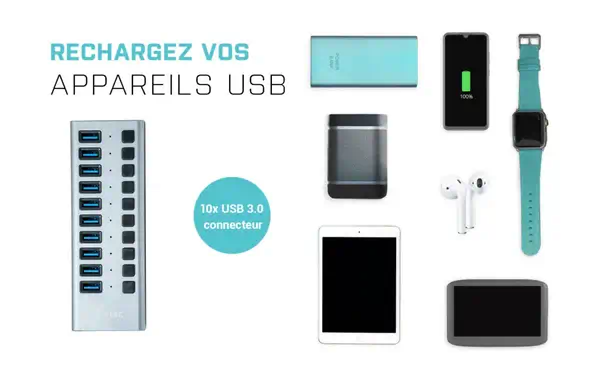 i-tec USB 3.0 Charging HUB 10 port + Power Adapter 48 W - I-Tec - Accessoires Tablette - visuel 7