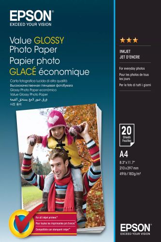 Revendeur officiel Papier Epson Value Glossy Photo Paper - A4 - 20 Feuilles