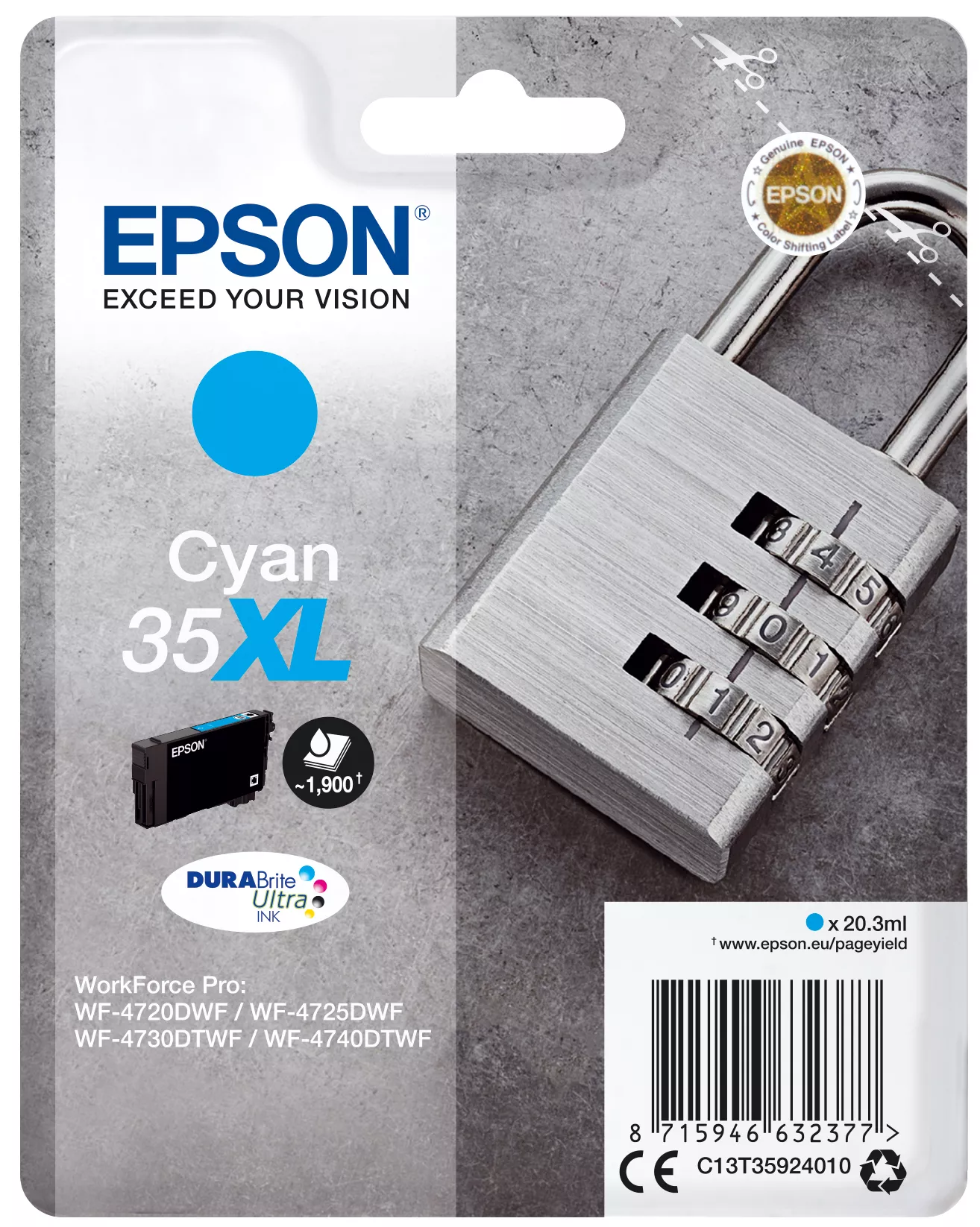 Achat Epson Padlock Singlepack Cyan 35XL DURABrite Ultra Ink - 8715946632384