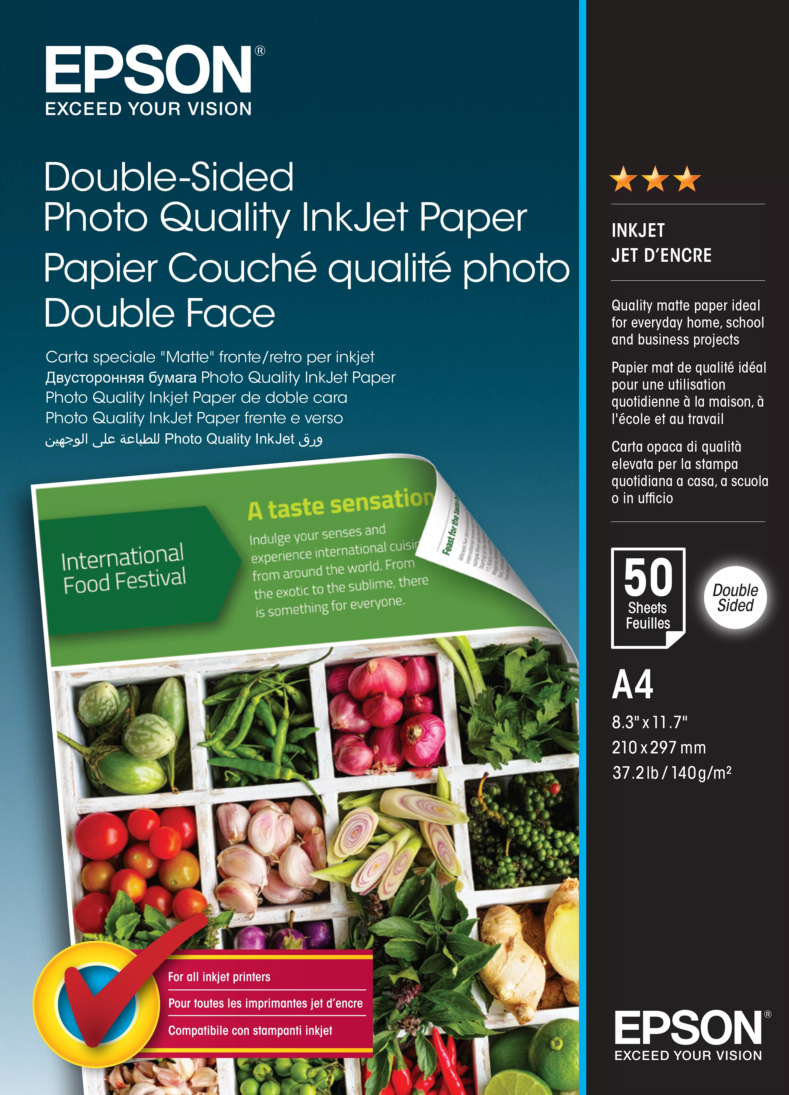 Revendeur officiel Papier EPSON Double-Sided Photo Quality Inkjet Paper - A4 - 50