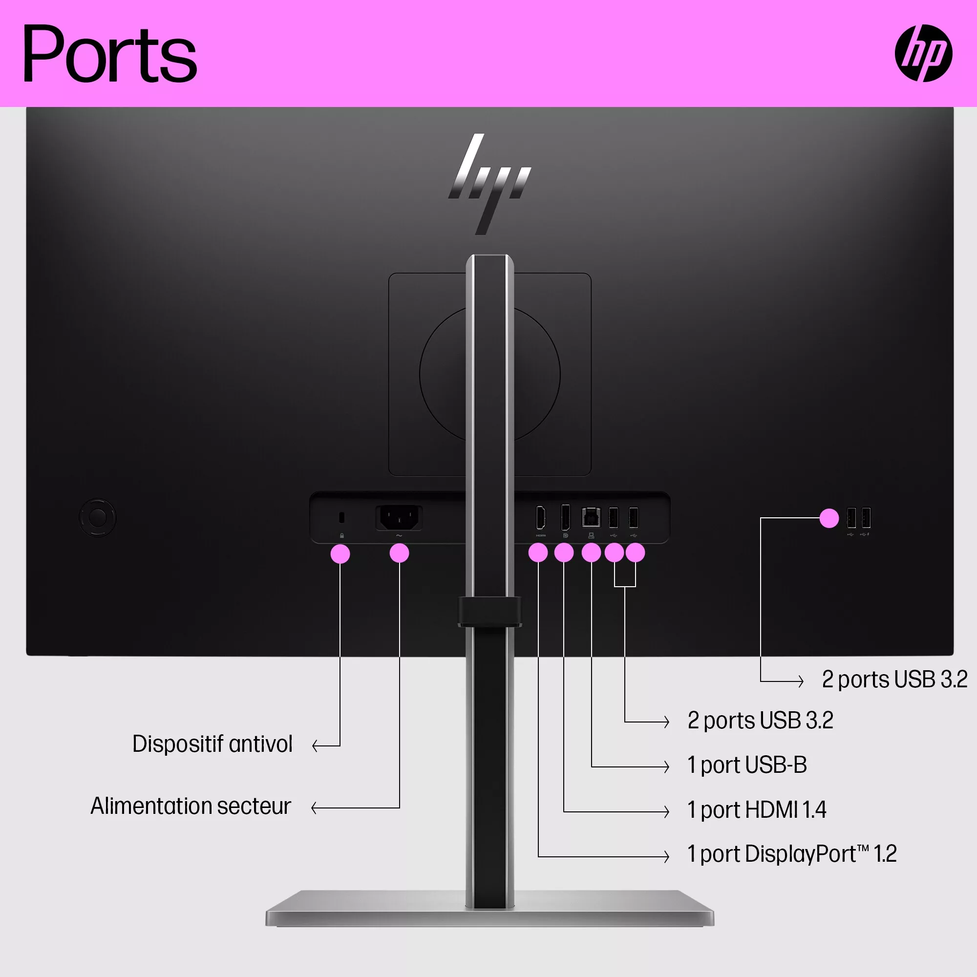 HP E27q G5 27p QHD Monitor 2560x1440 16:9 HP - visuel 1 - hello RSE - Plus de ports. Plus de flexibilité