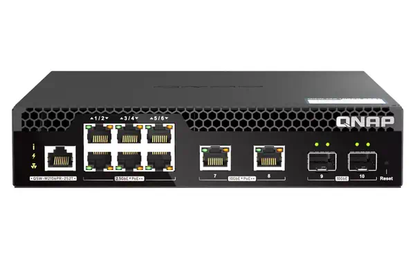 QNAP QSW-M2106PR-2S2T commutateur réseau Géré L2 10G Ethernet QNAP - visuel 1 - hello RSE - Capacité PoE élevée - huit ports 90 W PoE++ et 310 budget de puissance total