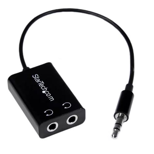 Revendeur officiel StarTech.com Câble Adaptateur Casque Slim, Noir - Doubleur Audio Jack - 3.5mm (M) vers 2x 3.5mm (F)