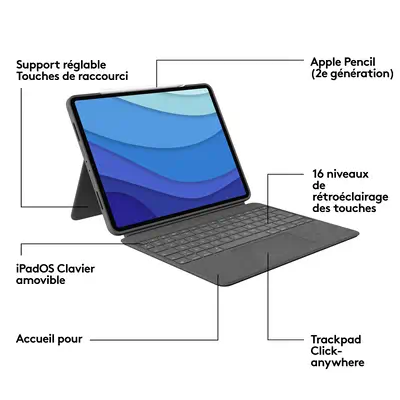 Combo Touch for iPad Pro 12.9-inch (5th generation) Logitech - visuel 1 - hello RSE - PAVÉ TACTILE MULTIPOINT