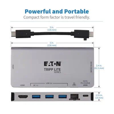 Tripp Lite U442-DOCK5D-GY station d'accueil Avec fil USB 3.2 Gen 1 (3.1 Gen 1) Type-C Gris - Station d'accueil pour portable - visuel 7