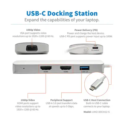 Tripp Lite U442-DOCK12-S station d'accueil USB 3.2 Gen Tripp Lite - visuel 1 - hello RSE - Transmet une vidéo 1080p bien nette et un son numérique cristallin