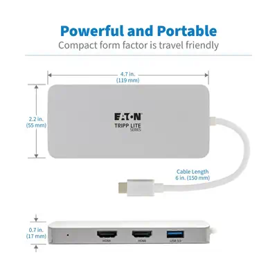 Tripp Lite U442-DOCK12-S station d'accueil USB 3.2 Gen Tripp Lite - visuel 1 - hello RSE - Le port de recharge PD (Power Delivery) 2.0 permet de recharger les périphériques connectés par un chargeur CA mural