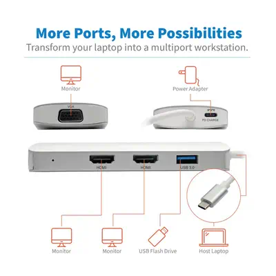 Tripp Lite U442-DOCK12-S station d'accueil USB 3.2 Gen Tripp Lite - visuel 1 - hello RSE - Prend en charge le mode alternatif USB-C DisplayPort pour transmettre des signaux audio et vidéo