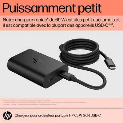 Chargeur pour ordinateur portable HP 65 W GaN HP - visuel 1 - hello RSE -