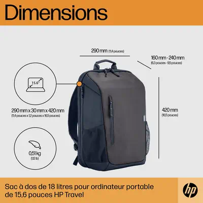 Sac à dos pour ordinateur portable HP Travel 18 litres 15,6 pouces, gris fer - Sacoche & Housse - visuel 4