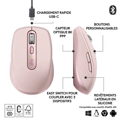 Logitech 910-006931 souris Bureau Droitier RF sans fil + Bluetooth Laser 8000 DPI - Souris - visuel 5