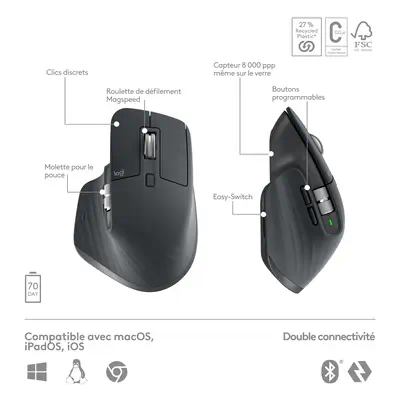 Logitech 920-011607 clavier Souris incluse Bureau RF sans fil + Bluetooth AZERTY Belge Graphite - Pack Clavier, souris - visuel 6