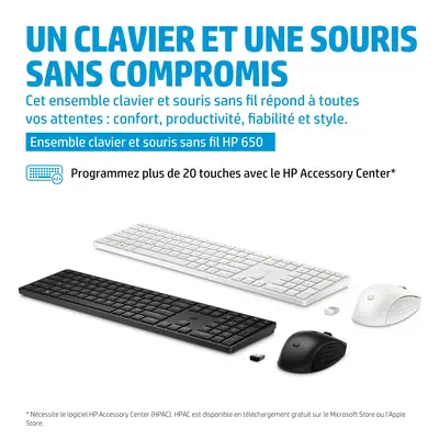 ENSEMBLE CLAVIER + SOURIS SANS FIL HP 230 AZERTY - BLANC - MC STORE