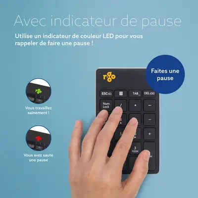 Clavier R-Go Numpad Break, clavier numérique ergonomique avec logiciel de pause, bluetooth, noir - R-Go Tools - visuel 5