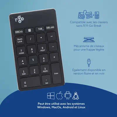 Clavier R-Go Numpad Break, clavier numérique ergonomique avec logiciel de pause, bluetooth, noir - R-Go Tools - visuel 7