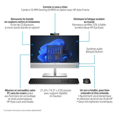 HP EliteOne 840 G9 Intel® Core™ i5 60,5 cm (23.8") 1920 x 1080 pixels PC All-in-One 8 Go DDR5-SDRAM  - Ordinateur tout en un - visuel 5