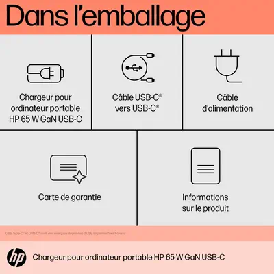 Chargeur pour ordinateur portable HP 65 W GaN USB-C - Chargeur et alimentation - visuel 4